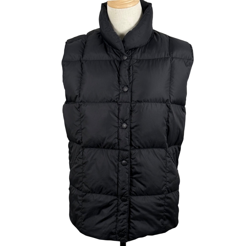 Lands End S 6-8 Puffer Vest Black Goose Down Quilted Snap Front Gorpcore Retro‎